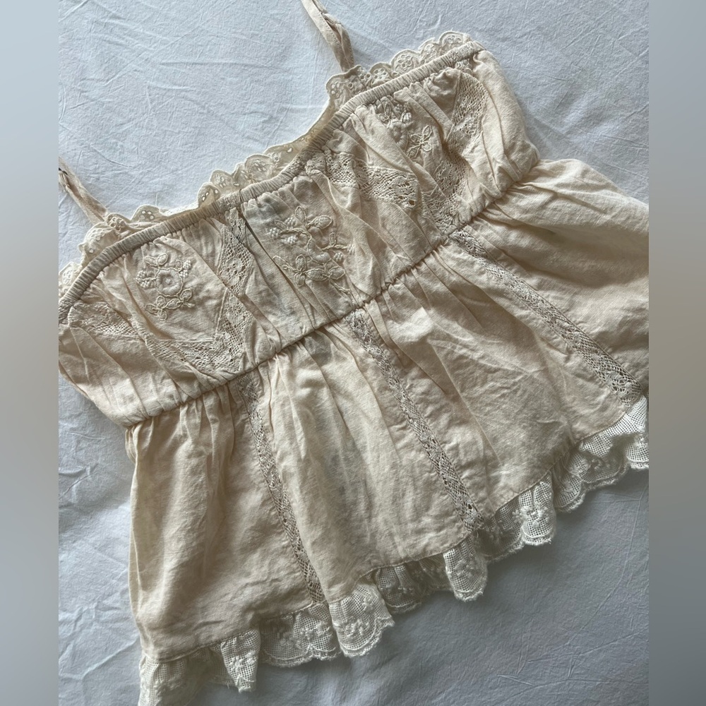 Lace Cream Camisole Embroidered Top